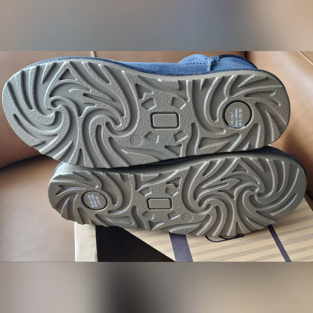 New Women's Sizes Shearling Scalloped Edge Boots Navy - Picture 9 of 15